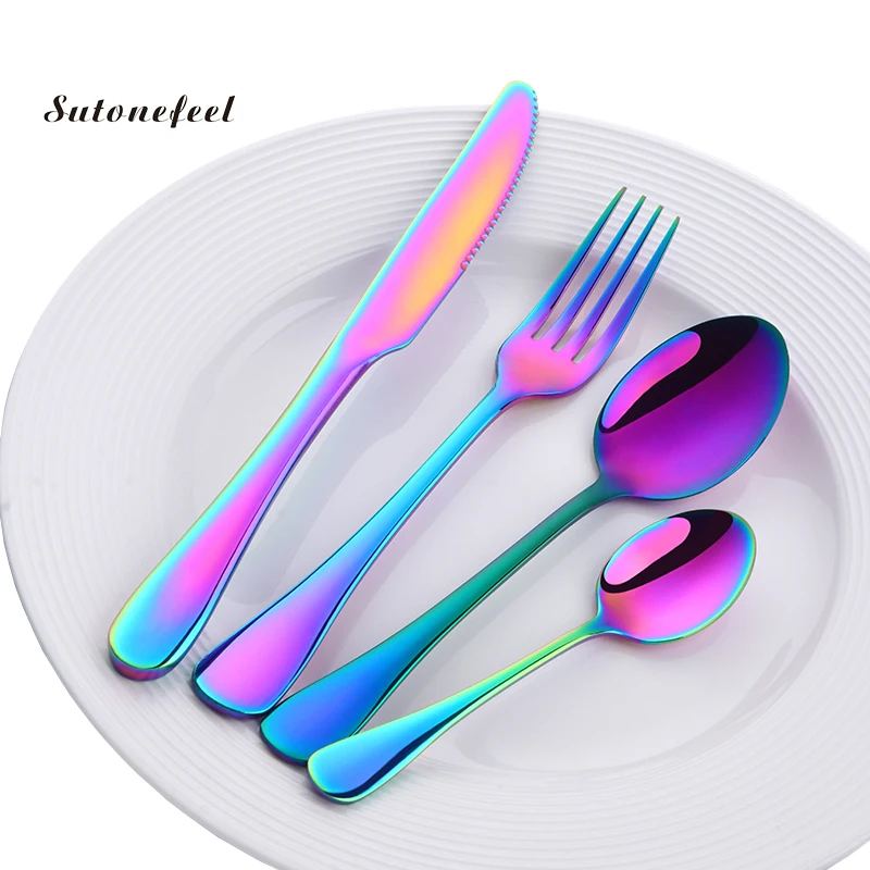 4 шт наборы столовых приборов Нержавеющая сталь Ножи вилка ложка Ложки Посуда