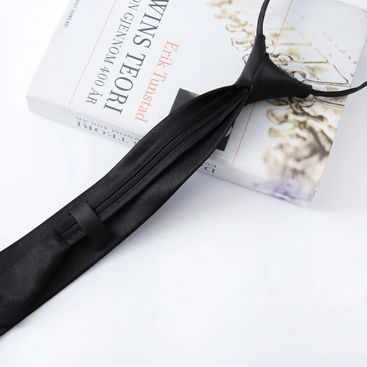 

Black Satin Korean Male Tie Female College Style Zipper Free Hand Tie Knot Student Tie for JK Uniform Japanese School Uniform