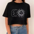 2021 женская блузка топы для девочек с О-образным вырезом солнце и луна печати Топы эстетику рубашка с короткими рукавами, хлопковый, мягкий, Повседневная рубашка, женские топы