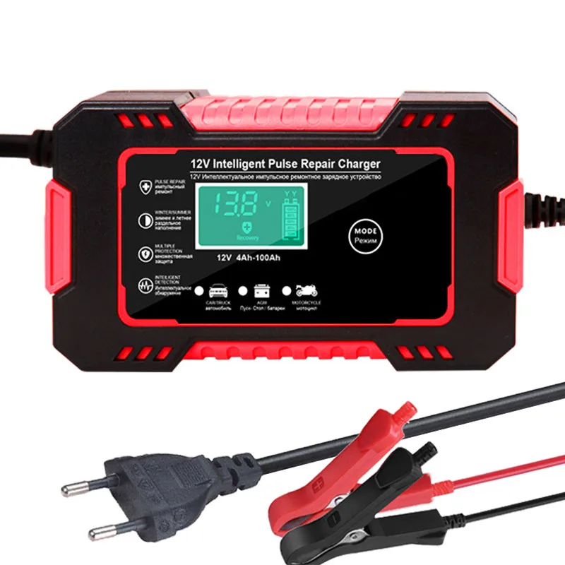 12V 6A Intelligent Car Motorcycle Battery Charger for Auto Moto Lead Acid AGM Gel VRLA Smart Charging 6A 12V Digital LCD Display