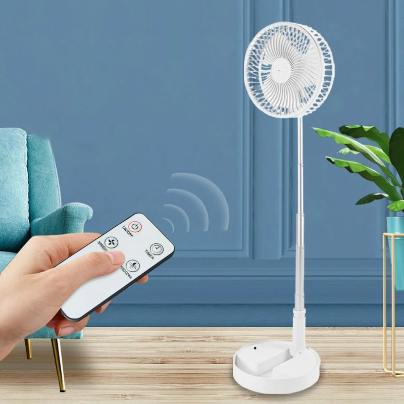 

Portable Desk Fan Adjustable Height Pedestal Stand Floor Fan with Remote Control 7200mah Rechargeable Battery Portable
