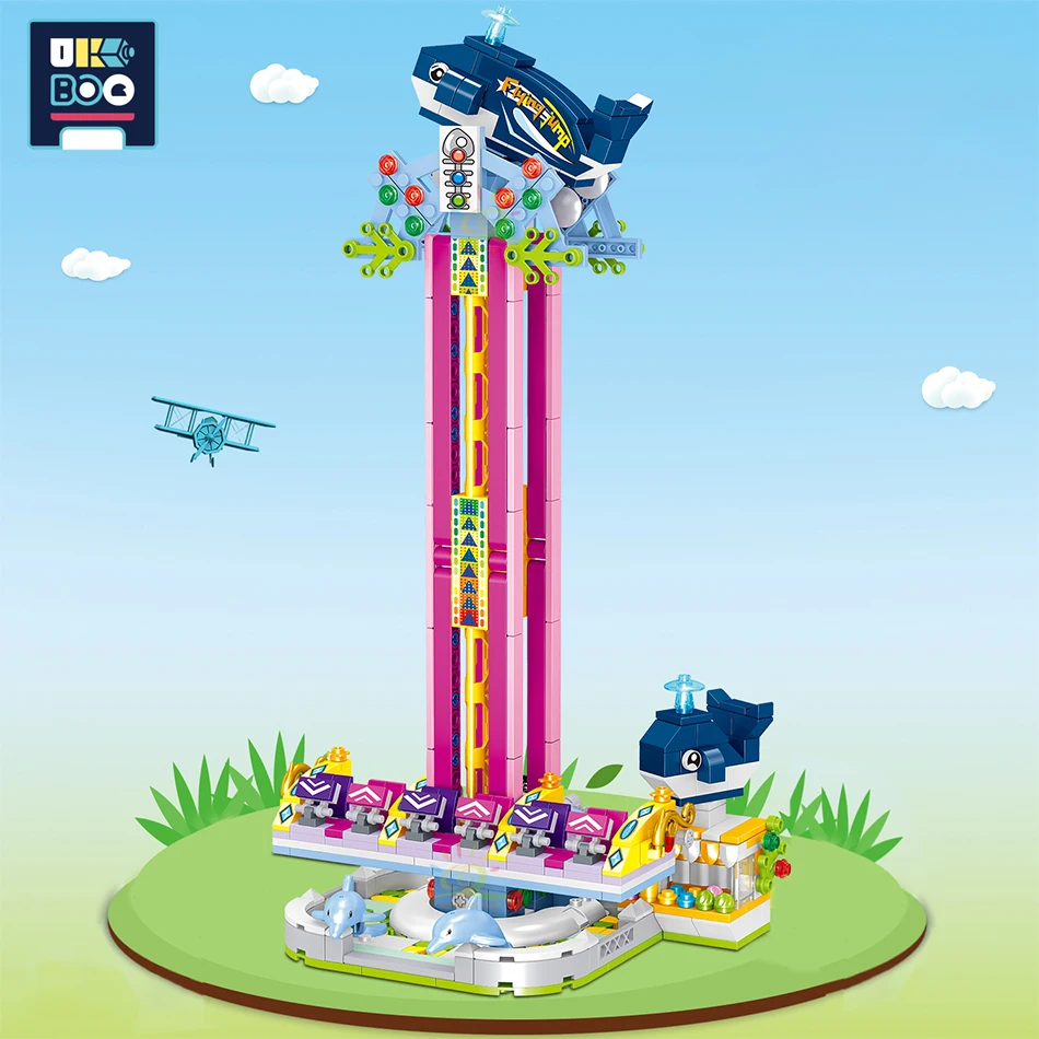 

659pcs City Amusement Park Jumping Machine Building Blocks 3D Micro Model Street View Architecture Bricks Toys for Children Girl