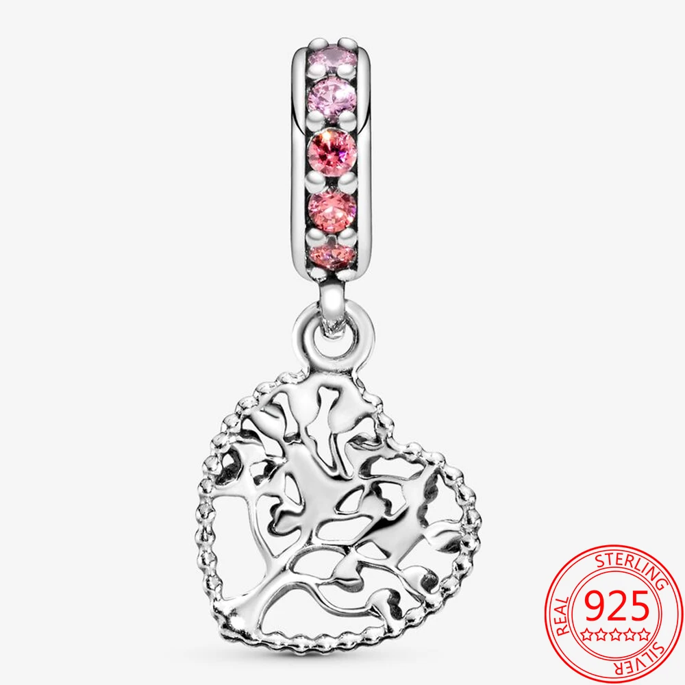 S925 Стерлинговое Серебро с розовой и красной эмалью подвеска в виде семейной елки