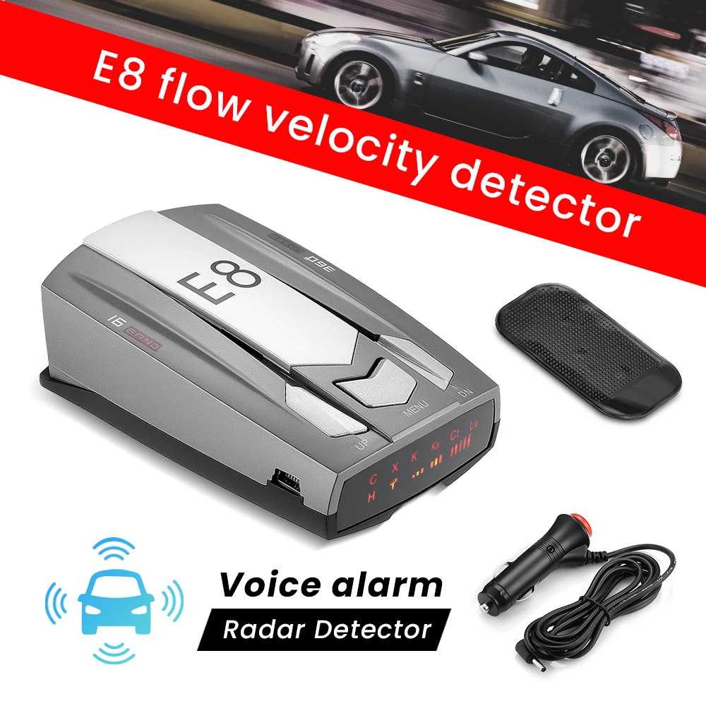 

Автомобильный радар-детектор E8, антирадар с тремя кнопками, 12 В, 16 диапазонов, мобильное измерение скорости с голосовыми оповещениями о скор...