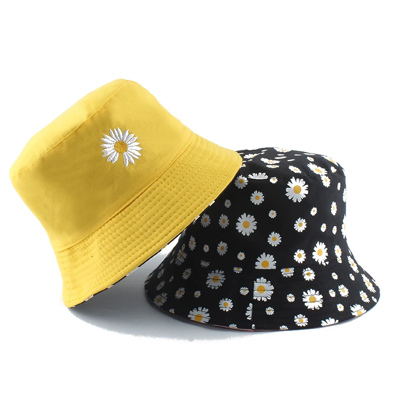 

Summer Daisies Bucket Hat Women Fashion Cotton Beach Sun Hats Reversible Bob chapeau Femme Floral Panama Hat Fisherman Hat