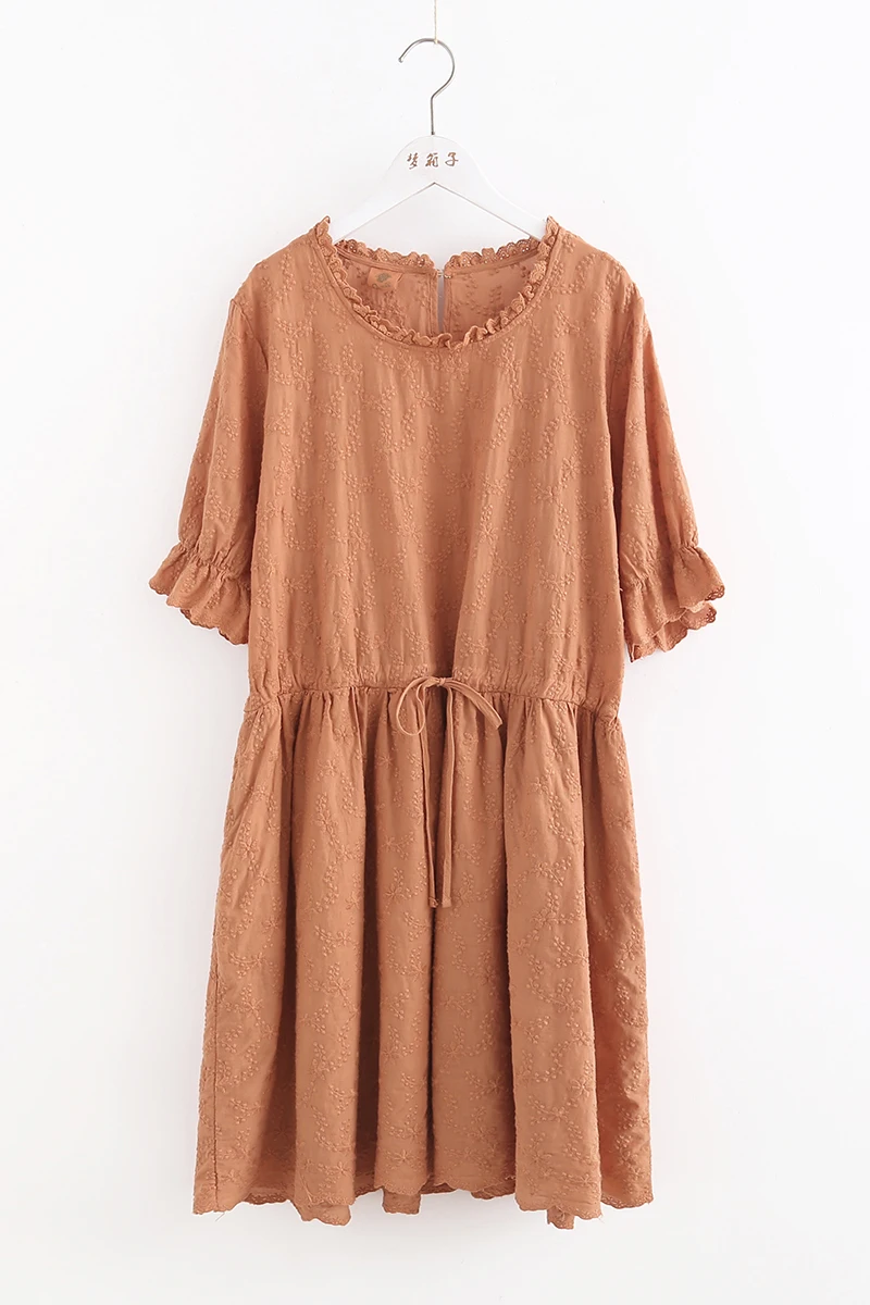 

2021 summer new embroidered cotton dress women O neck pullover lotus sleeve loose dress