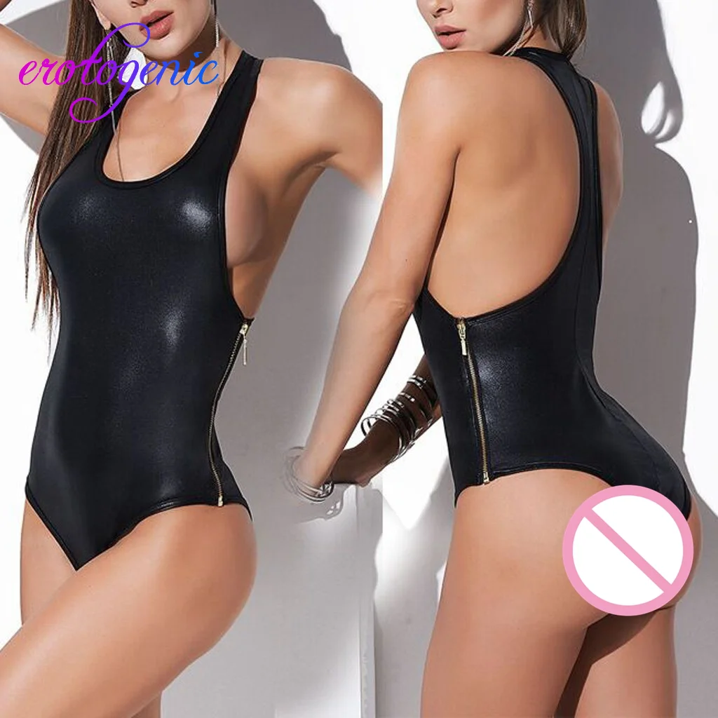 Латекс чулки для женщин сексуальный черный Мокрый Вид Костюм Тедди из