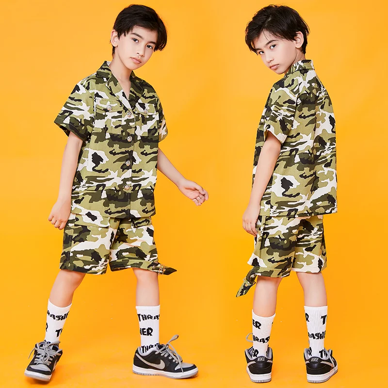 

Children'S Jazz Dance Camouflage Suit Boys Hip-Hop Street Dance Catwalk Show Clothes Performance Festival Rave Clothes DN9535