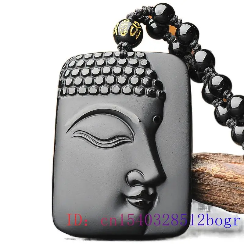 

Obsidian Buddha Pendant Black Men Natural Accessories Amulet Women Jewelry Fashion Necklace Carved Jade