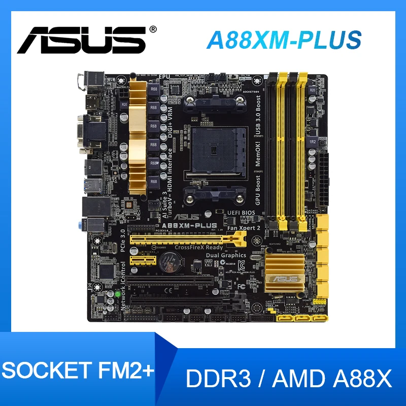 

Socket FM2 Motherboard DDR3 ASUS A88XM-PLUS 64GB SATA 3 PCI-E 3.0 USB3.0 DVI HDMI Micro ATX For AMD A10-6800K A4-5300 cpus