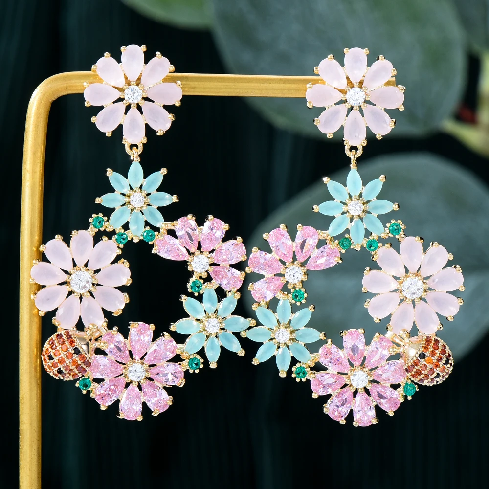 

GODKI Luxury Gorgeous Boho Flowers Dangle Bloom Flower Earring Luxury AAA Cubic Zircon For Women Wedding Fashion Jewelry 2020