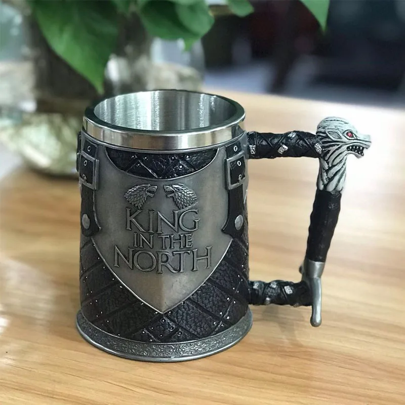 Пивная кружка King In The North кофейная из нержавеющей стали с изображением дракона