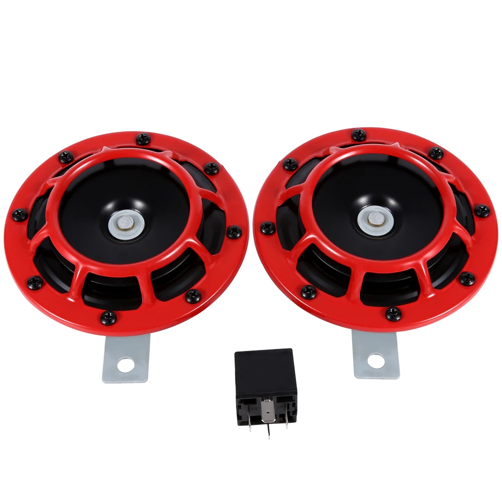 12v car grille mount electric blast tone horn super tone loud compact electric horn red high and low voltage horn with relay free global shipping