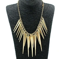 80 hot sell womens multilayer spike rivet tassels chain bib statement necklace punk