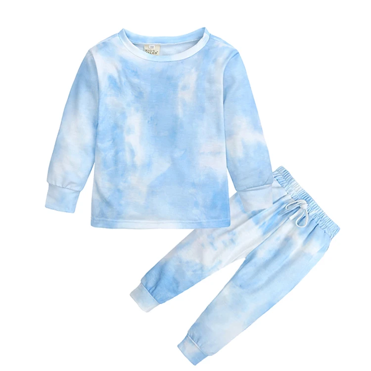 

In Stock Cotton 2 Pieces Casual Tye Dye Fall Sets For Kids Girls
