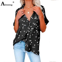 2021 fashion shirt model stars print blouse short sleeve basic top womens elegant shirts blusas femme clothing plus size s 5xl