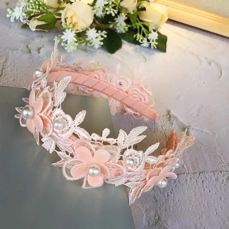 

Korea Lace Flower Crown Head Band Hair Accessories lovely Embroidery Headband for Grils Hair Band Hair Bow Princess 4