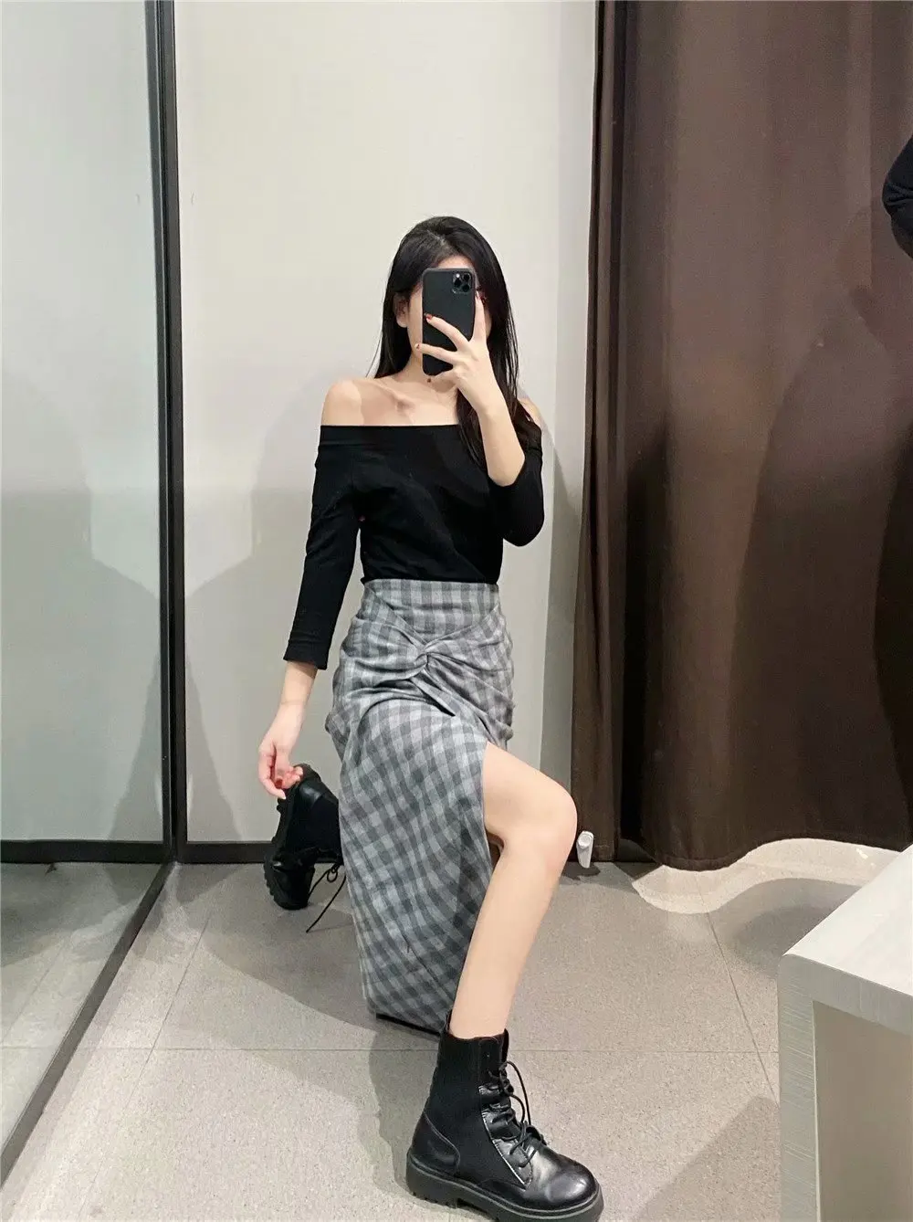 

Women's 2021 spring fashion skirts plaid lace office business banquet parties all-match retro fashion street mid-length skirt