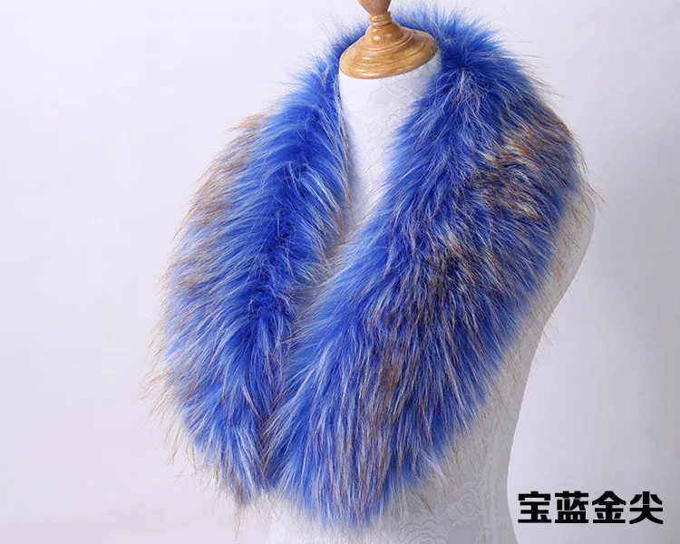 blue with gold Qearlstar воротник из искусственного лисьего меха для женщин и мужчин Детское пальто шарф куртка капюшон Теплый меховой Декор роскошный шаль шарфы многоцветный ZKG04 - Цвет: blue with gold