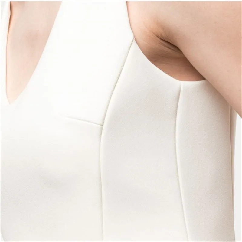 

Fit and Flare Slim OL Office Lady Mini Dresses Solid White O-neck Tank Dress Simple Sleeveless for Women Work Wear Brife Elegant