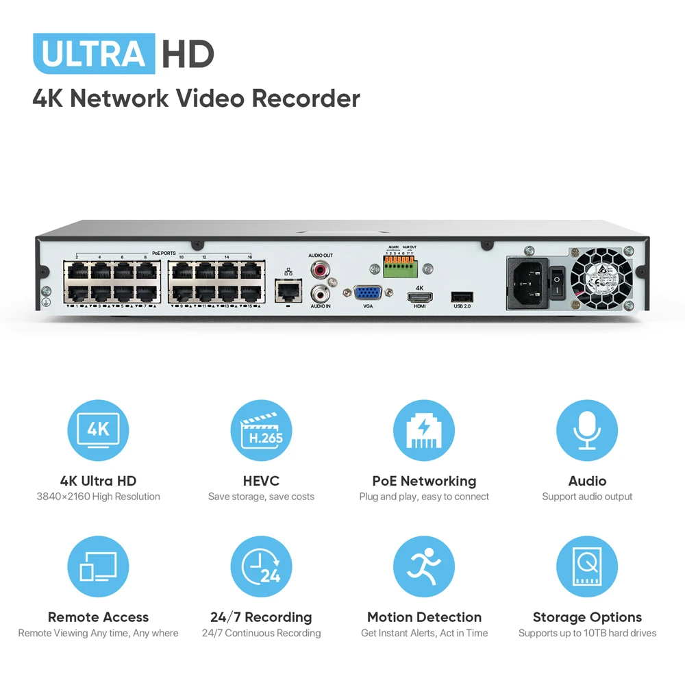 H.View 16Ch 8Mp Ultra Hd комплект видеонаблюдения 4K Cctv камера система безопасности H.265