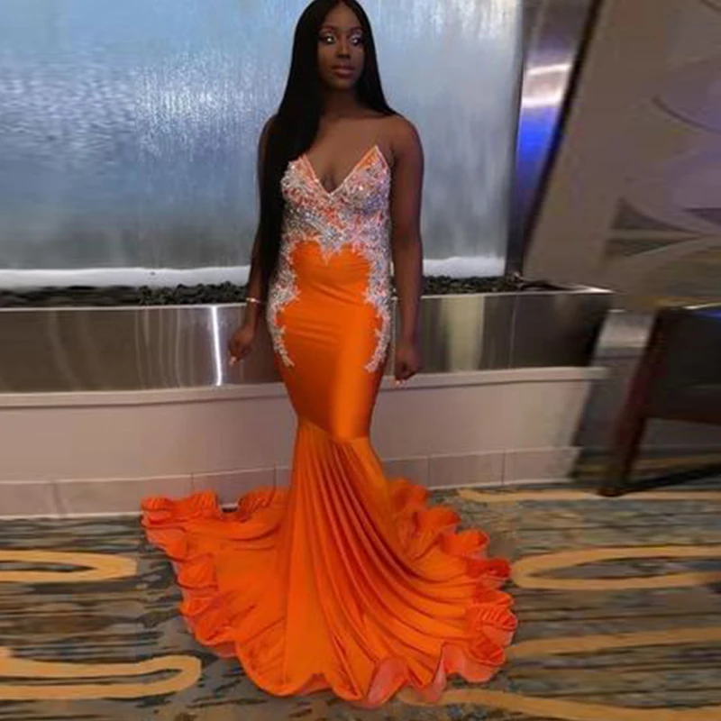 

Sexy Evening Dresses Pleat Appliques V-Neck Spaghetti Straps Zipper Mermaid Gowns Novia Do 2021 New Party