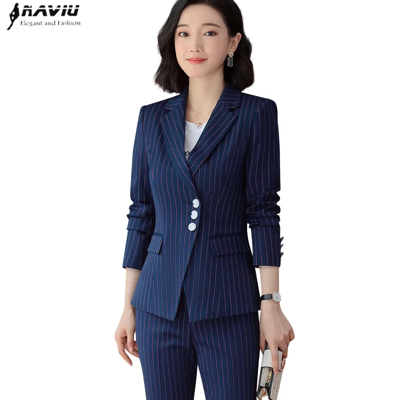 Женский деловой костюм в полоску пиджак с длинным рукавом и брюки Офисная