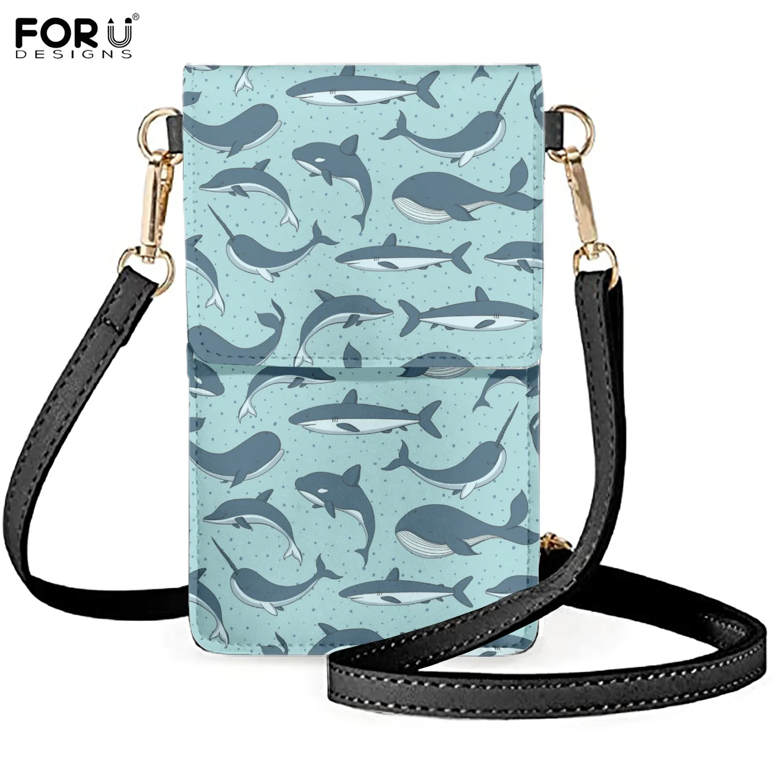 

FORUDESIGNS Shark and Whale Pattern Crossbody Cell Phone Purse Women Portable Mobile Phone Pouch Bag Female Phone Back Pouch