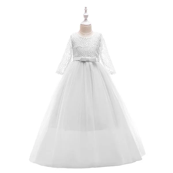 D0179-White Кружевное платье с короткими рукавами для девочек; элегантные Детские платья для девочек 6-15 лет; фатиновое кружевное свадебное вечернее платье принцессы; одежда для детей - Color: D0179-White