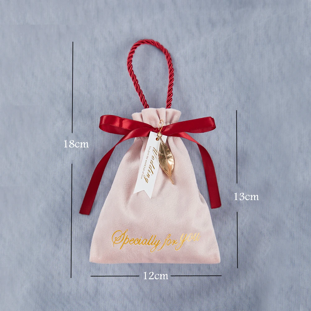 

Drawstring Velvet Jewelry Gift Packaging Bag Candy Chcolate Pouch With Handle Tag for Wedding Party Decoration Gift Package Bags
