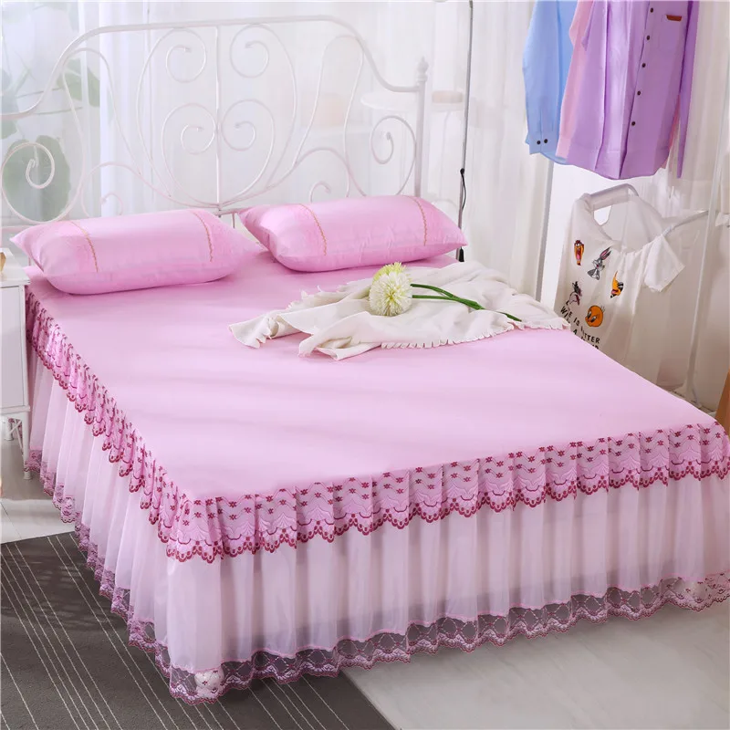 

45cm Lace side Drop Bed Skirt Solid Color Pink Princess Sheet Bedspread Single Full Size Bed Sheet Cover Healthy (No Pillowcase)
