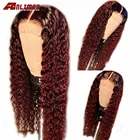 Бордовый парик из натуральных волос с эффектом деграде, 13x4, с предварительно выщипанными бразильскими волнистыми волосами, 4x4, 5x5, с шелковой основой