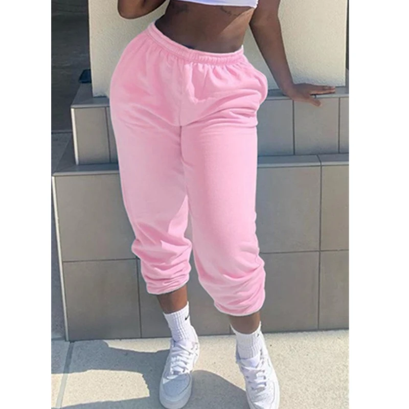 

Women Casual Pants Solid Color Jogger Pants Female Tracksuit Elastic High Waist Ladies Sweatpants Pocket Baggy Trousers