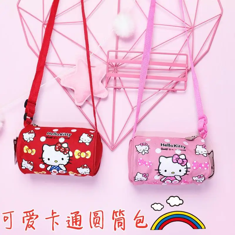 

Cute Cartoon Hello Kitty Cylinder Bag Portable Cosmetic Storage Bag Children's Cute Messenger Bag Cylinder Storage Small Bag