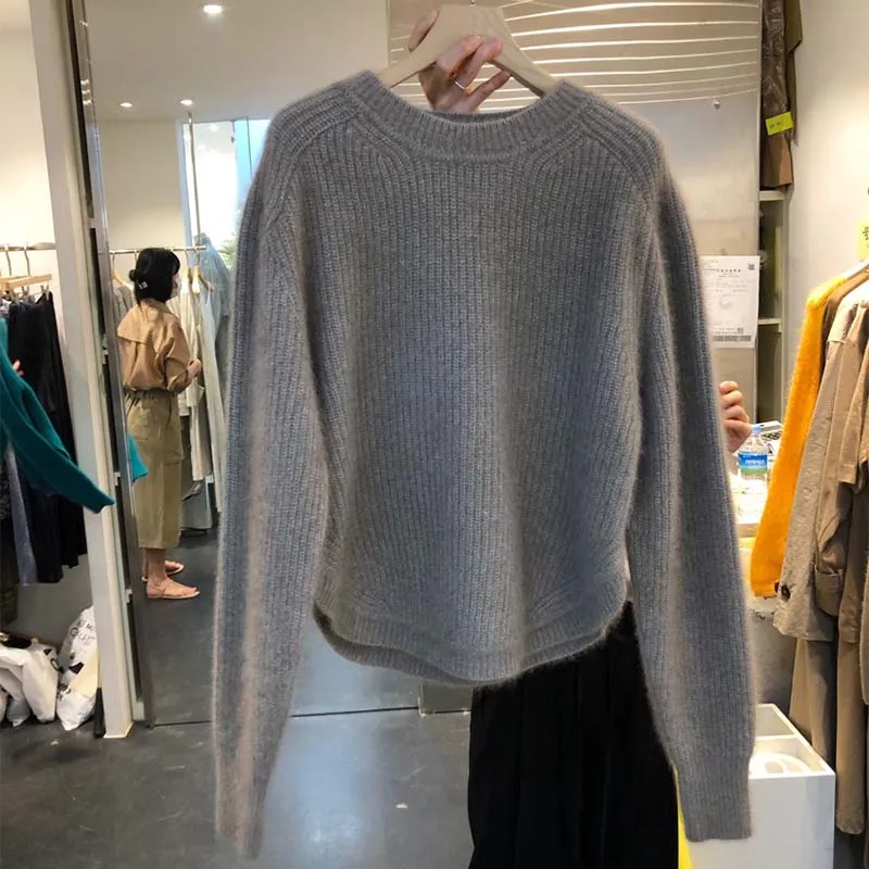 

2021 Early Autumn Winter New Blue Loose Casual Solid Color Sweater Round Neck Casual Pullover Sweater Women