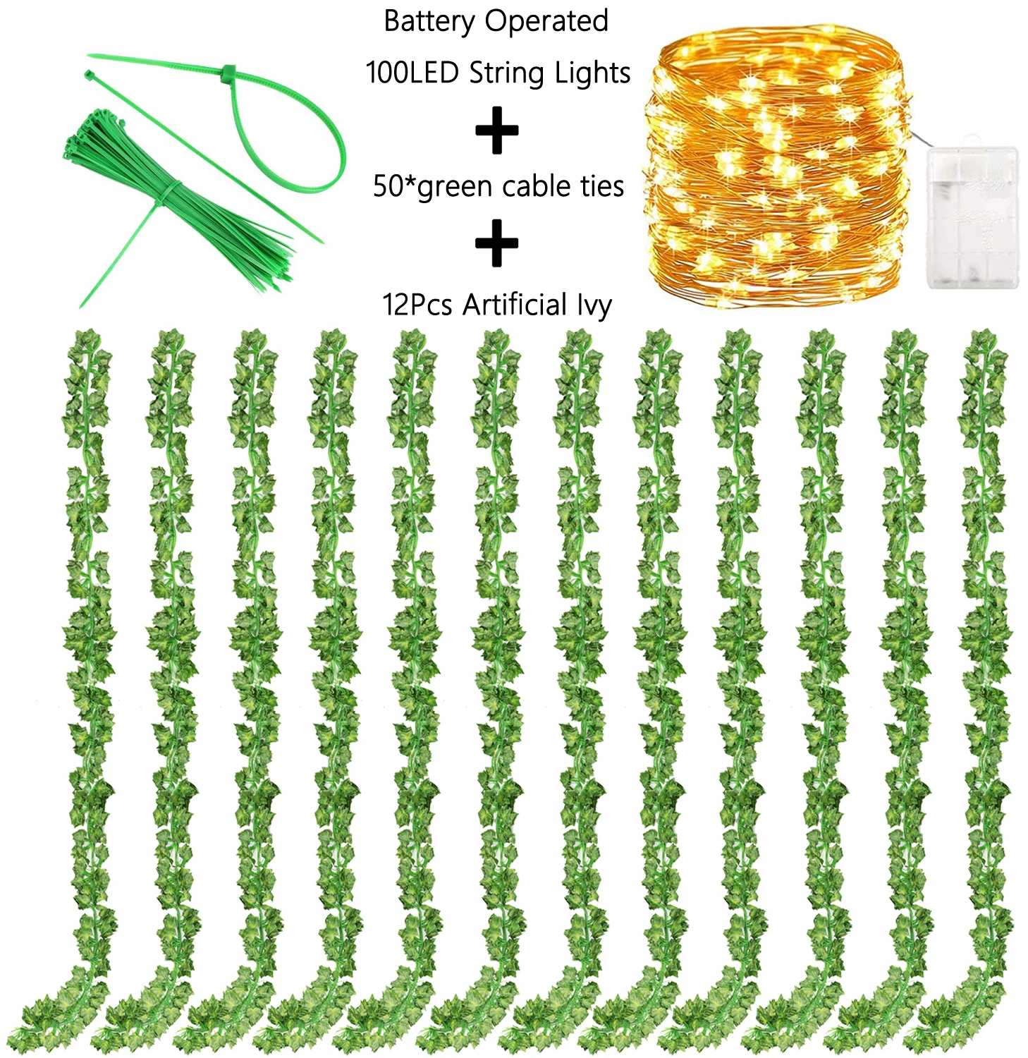 12PCS 26M/84FT Artificial Plants WITH 100LED Home Decor Hanging Vines Fake Leaf Garland Leaves Diy For Wedding Party Bathroom - купить по