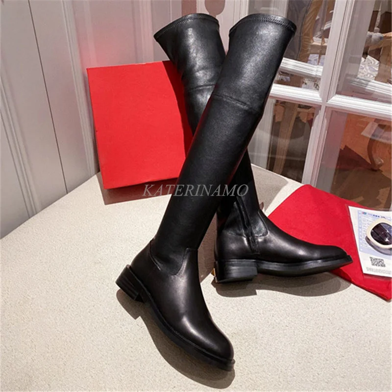 

XGXQYM Over-The-Knee Long Boots Women Luxury Brand Genuine Leather Rivet Decor Fashion Casual Zipper Ladies New High Boots Shoes