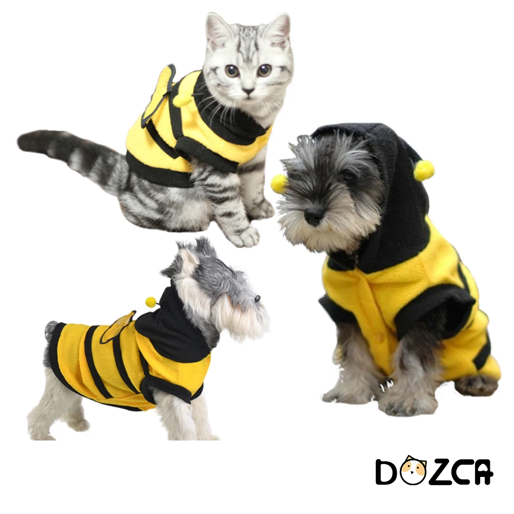 Spring Cute Dogs Bee Vest Shirt with Hat Puppy Lovely Yellow Black Hoodie Costume Outfit Small Pets Cosplay for Yorkshire Teddy |