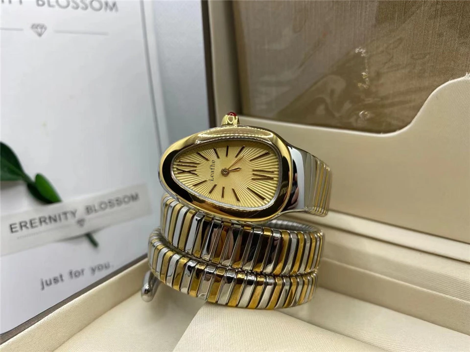 

Роскошные женские часы, браслет из нержавеющей стали с изображением змеиной головы, кварцевые часы