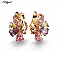 crystal stud earrings party girl pink flower earrings women vintage jewelry minimalist gold color earring female accessories