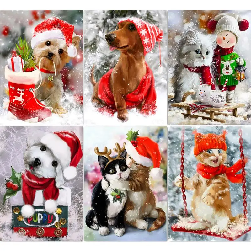 

Christmas Gift Decor Painting Diamond Painting Dog Cat Pet 5D DIY Full Square/Round Diamond Embroidery Animal Rhinestone Picture