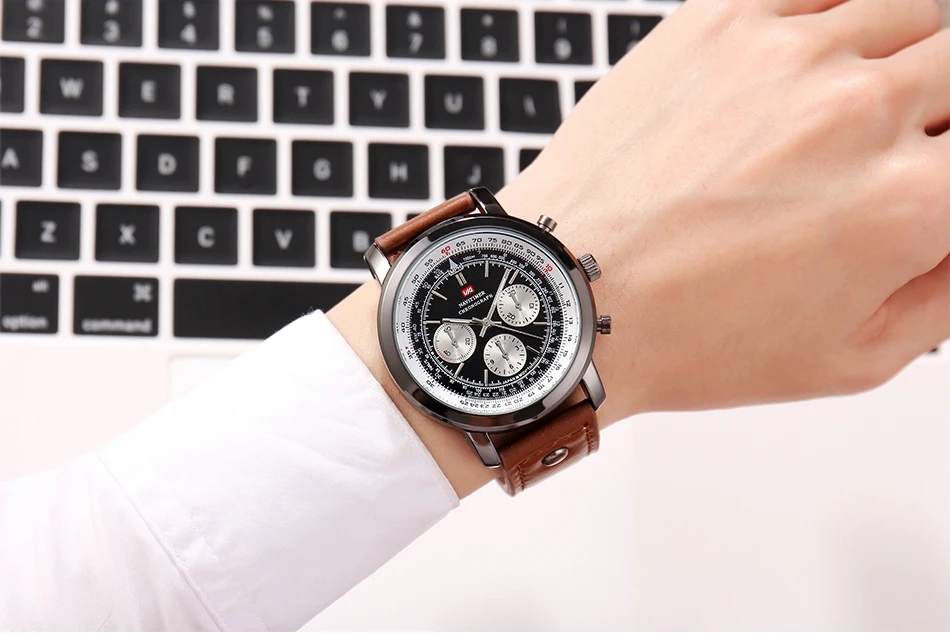 Airplane Sports Military Blue Dial Pilot Calendar Men Wristwatch Chronograph Fashion Casual Brand Army Brown Leather Watches