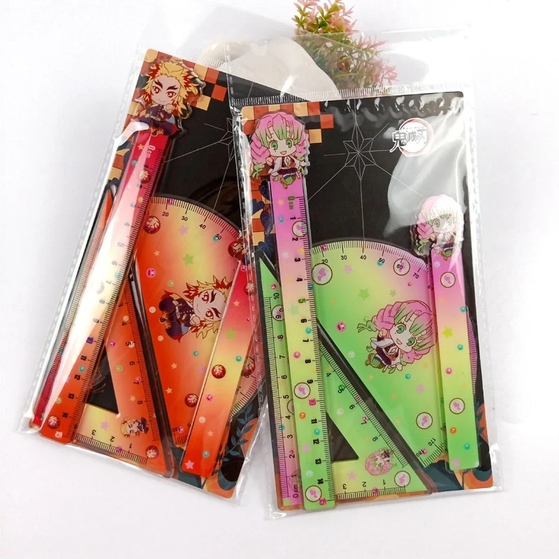 

4Pcs/Set Anime Demon Slayer: Kimetsu No Yaiba Cosplay Ruler Set Measuring Scale Students Cartoon Measure Ruler School Supplies