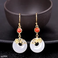 kjjeaxcmy boutique jewelry s925 sterling silver jewelry earrings women hetian jade earrings gold plated fashion new