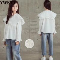 girls shirts spring autumn 2021 new childrens loose tops girls lapel long sleeved cotton shirts blouses teen tops
