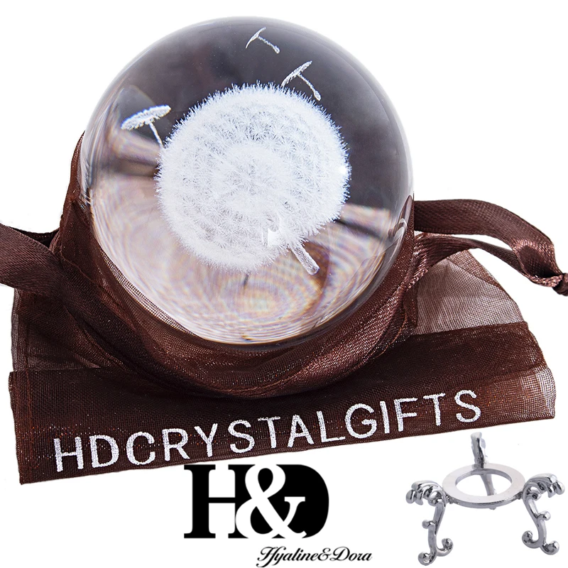 H&D 60 мм 3D шар лазерный хрустальный шар с гравировкой стекло художественное ремесло миниатюрная Сфера домашний Декор Аксессуары Рождественский подарок металлическая подставка