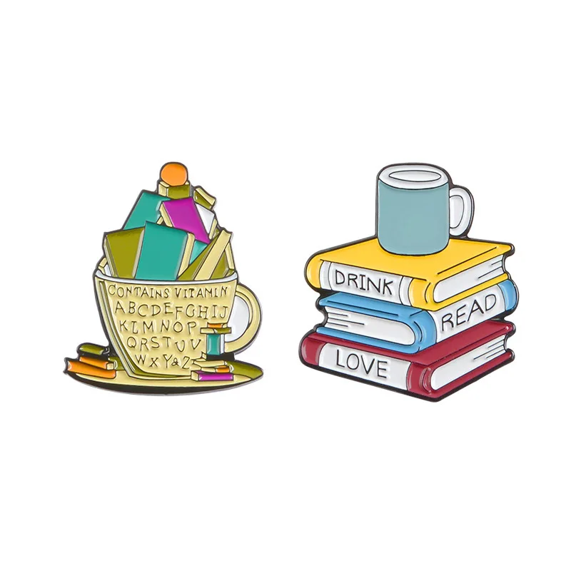 

Cute Cartoon Book Coffee Brooch Enamel Pins Metal Brooches for Men Women Badge Pines Metalicos Clothes diy Brosche Accessories
