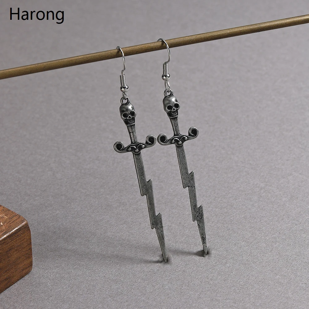 

Trend Gothic Lightning Sword Skull Drop Earrings Zinc Alloy Exaggerated Punk Style Demon Earring For Woman Girl Gift Jewelry