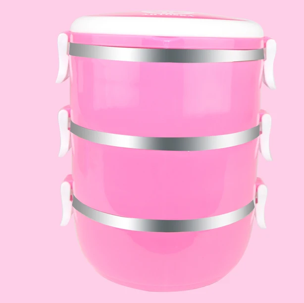 3 layer pink TenBroman Ланч-бокс из нержавеющей стали для детей, Детский Школьный Ланч-бокс, контейнеры для еды, ланчбокс для детей, милый для детей - Цвет: 3 layer pink