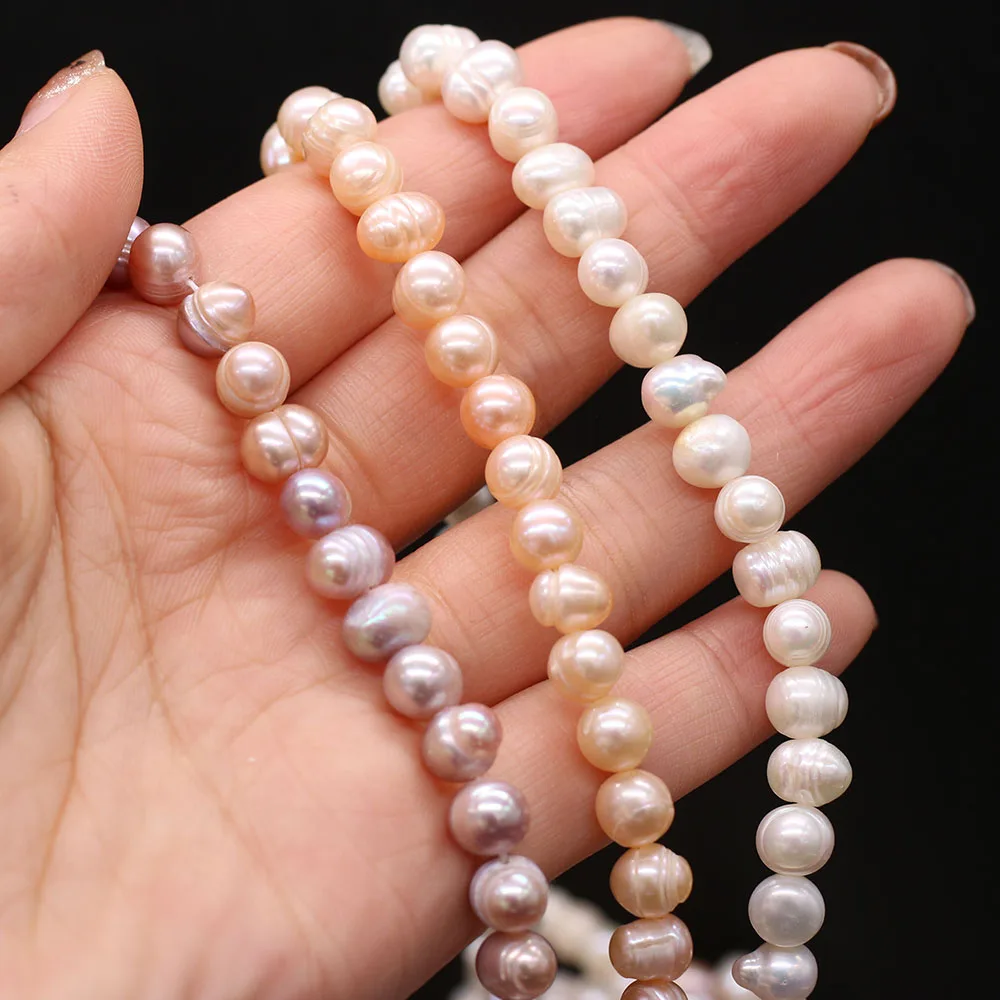 

100% Real Natural Freshwater White Pearls Punch Beads Vertical Perforated Beads 36 cm Strand 7-8mm For Jewelry Making Necklace